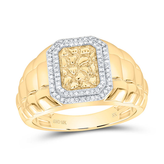 10K Yellow Gold 1/4Cttw Natural Diamond Nk Emerald Nugget Men'S Ring
