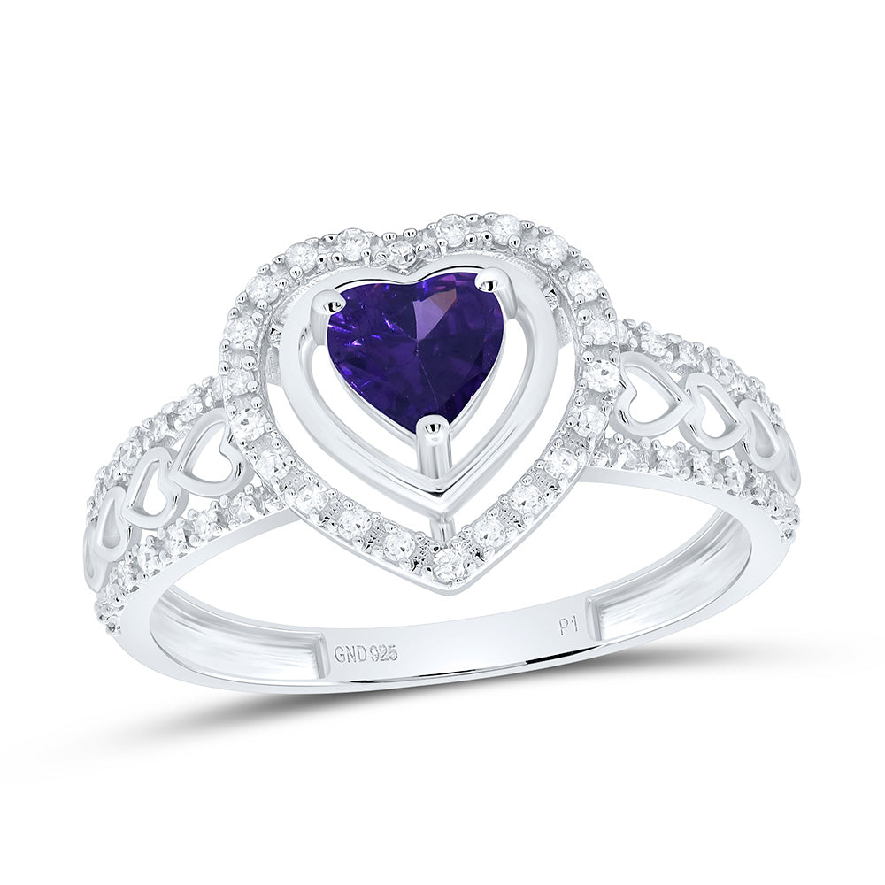 Sterling Silver 1/6Cttw Natural Diamond 5Mm Heart Gem Synthetic Heart Ring