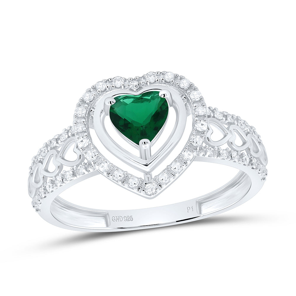 Sterling Silver 1/6Cttw Natural Diamond 5Mm Heart Gem Synthetic Heart Ring