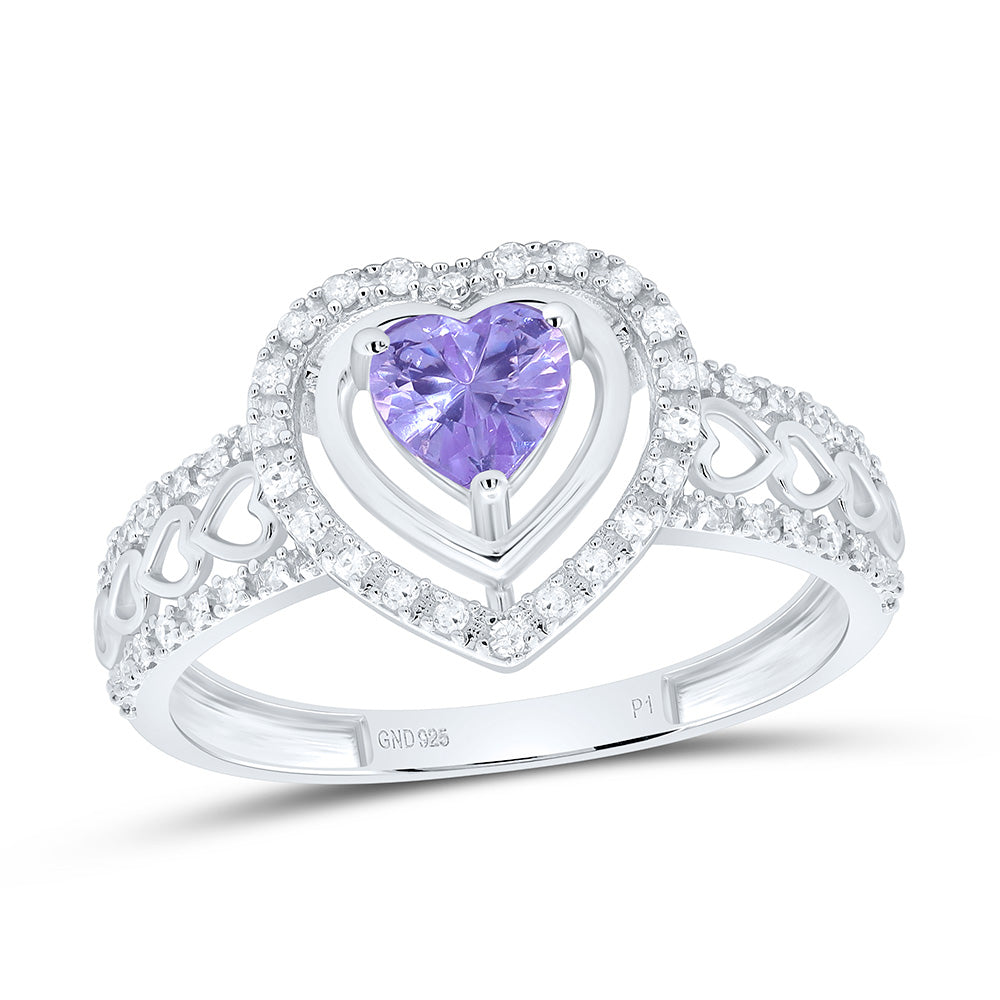 Sterling Silver 1/6Cttw Natural Diamond 5Mm Heart Gem Synthetic Heart Ring