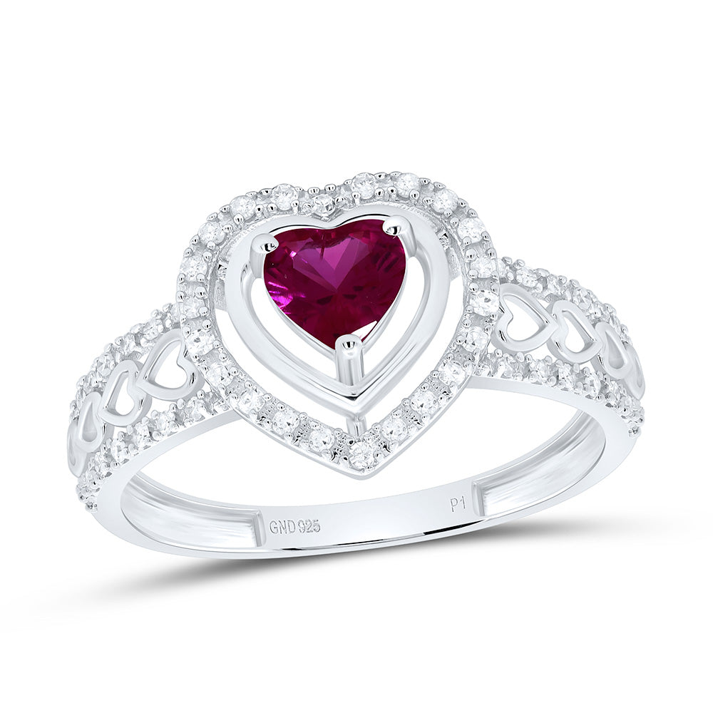 Sterling Silver 1/6Cttw Natural Diamond 5Mm Heart Gem Synthetic Heart Ring