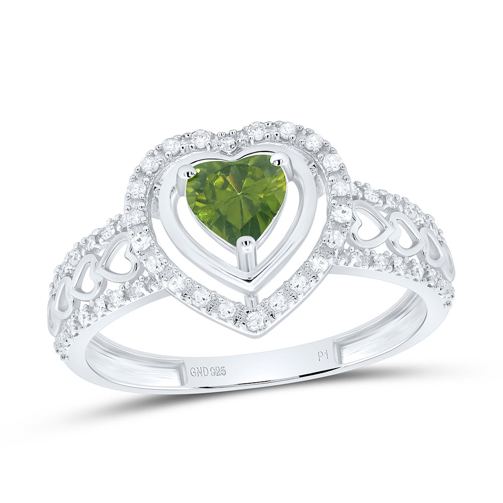 Sterling Silver 1/6Cttw Natural Diamond 5Mm Heart Gem Synthetic Heart Ring