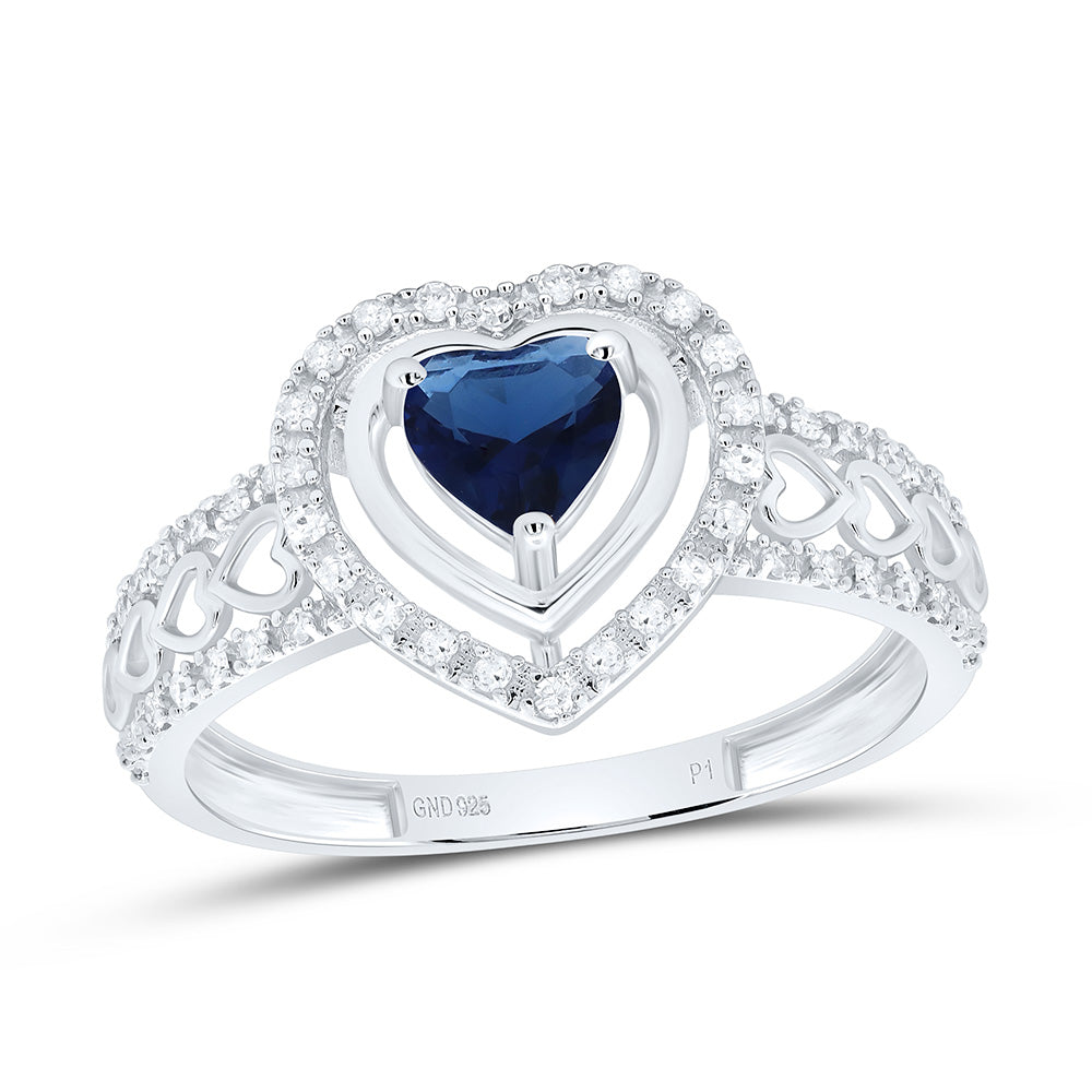 Sterling Silver 1/6Cttw Natural Diamond 5Mm Heart Gem Synthetic Heart Ring