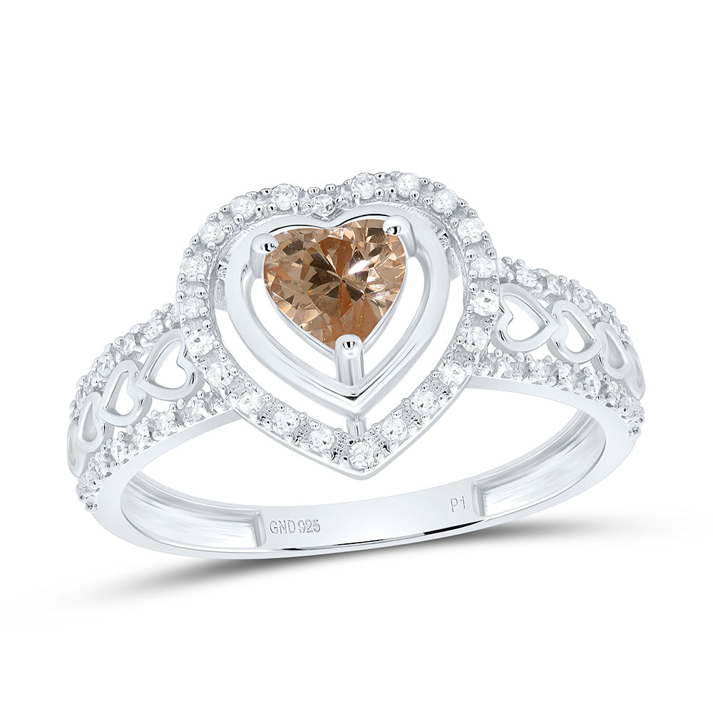 Sterling Silver 1/6Cttw Natural Diamond 5Mm Heart Gem Synthetic Heart Ring