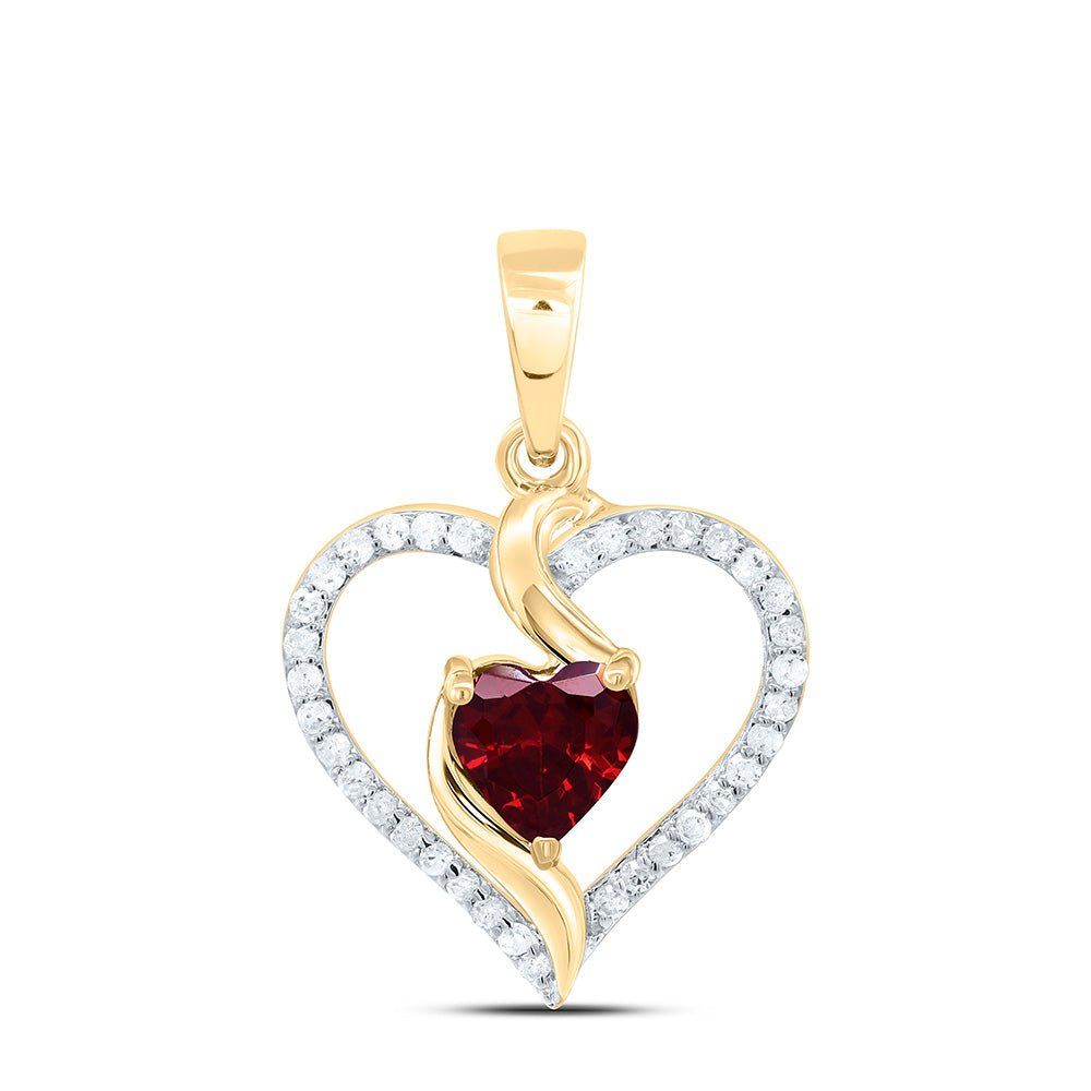 10K Yellow Or White Or Rose Gold 1/8Cttw Natural Diamond 5Mm Heart Garnet Synthetic Pendant