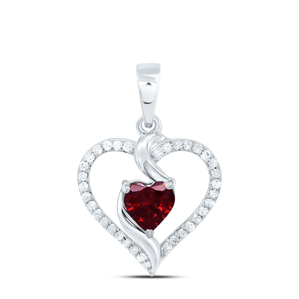 10K Yellow Or White Or Rose Gold 1/8Cttw Natural Diamond 5Mm Heart Garnet Synthetic Pendant
