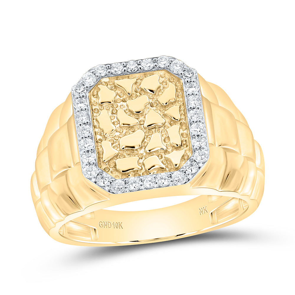 10K Yellow Gold 1/2Cttw Natural Diamond Emerald Nugget Men'S Ring