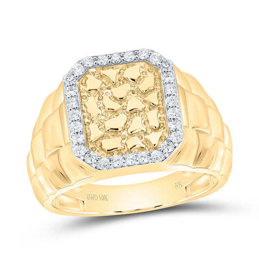 10K Yellow Gold 1/2Cttw Natural Diamond Emerald Nugget Men'S Ring
