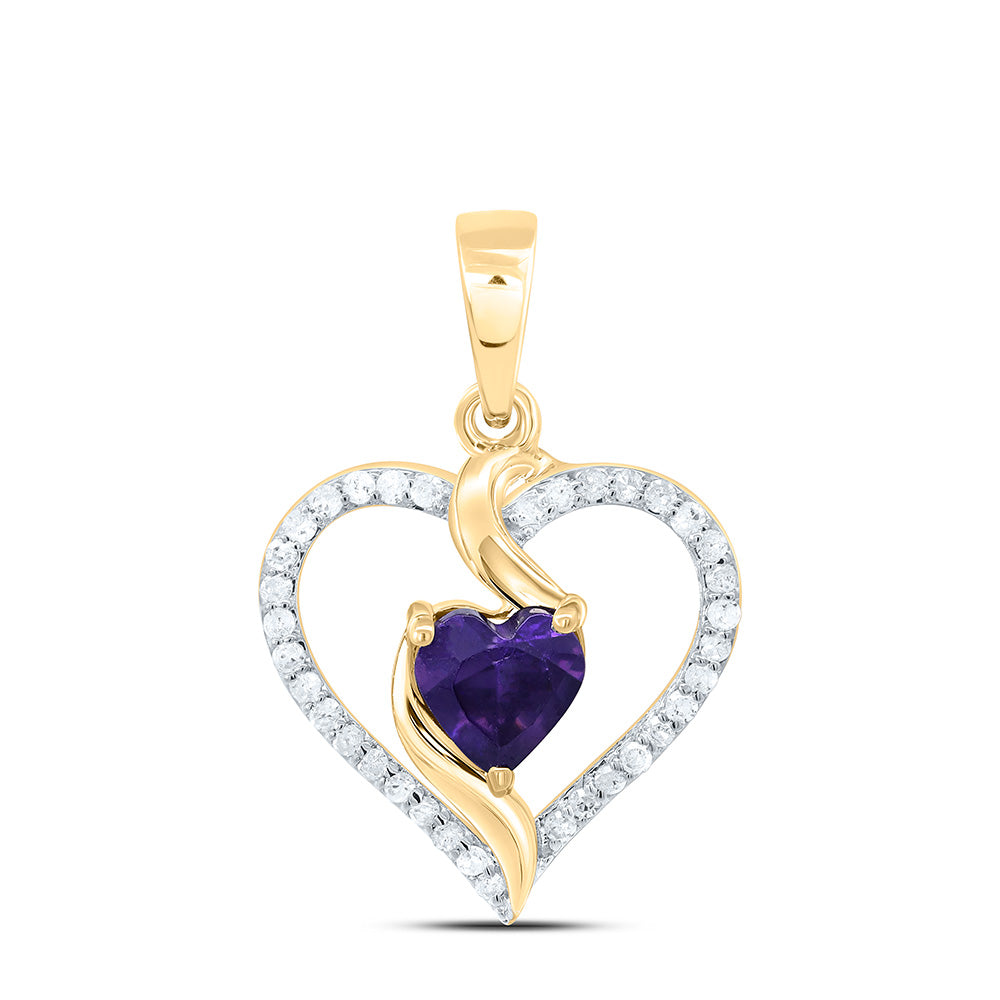 10K Yellow Or White Or Rose Gold 1/8Cttw Natural Diamond 5Mm Heart Garnet Synthetic Pendant