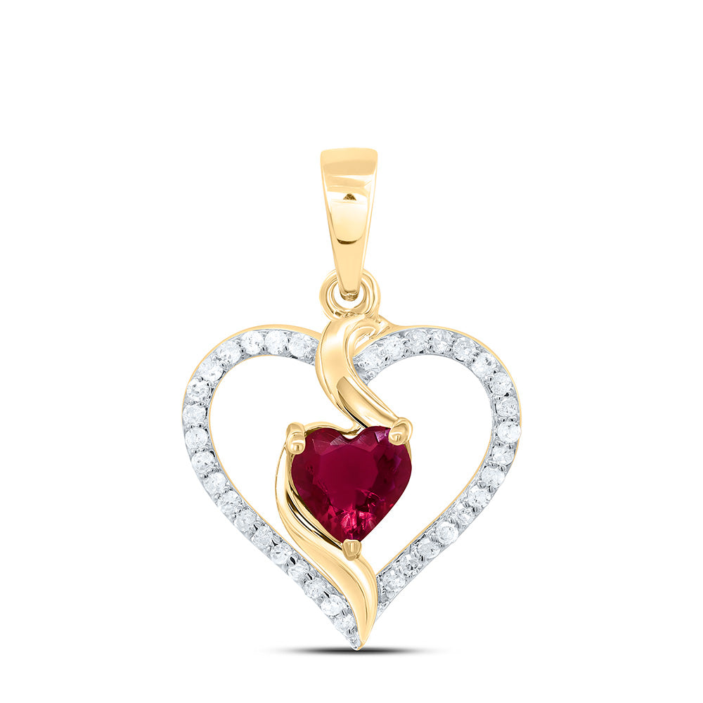 10K Yellow Or White Or Rose Gold 1/8Cttw Natural Diamond 5Mm Heart Garnet Synthetic Pendant