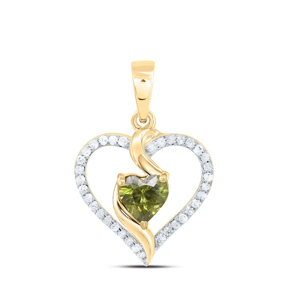 10K Yellow Or White Or Rose Gold 1/8Cttw Natural Diamond 5Mm Heart Garnet Synthetic Pendant