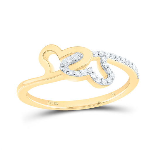 10K Yellow Gold 1/10Cttw Natural Diamond Gift Heart Ring