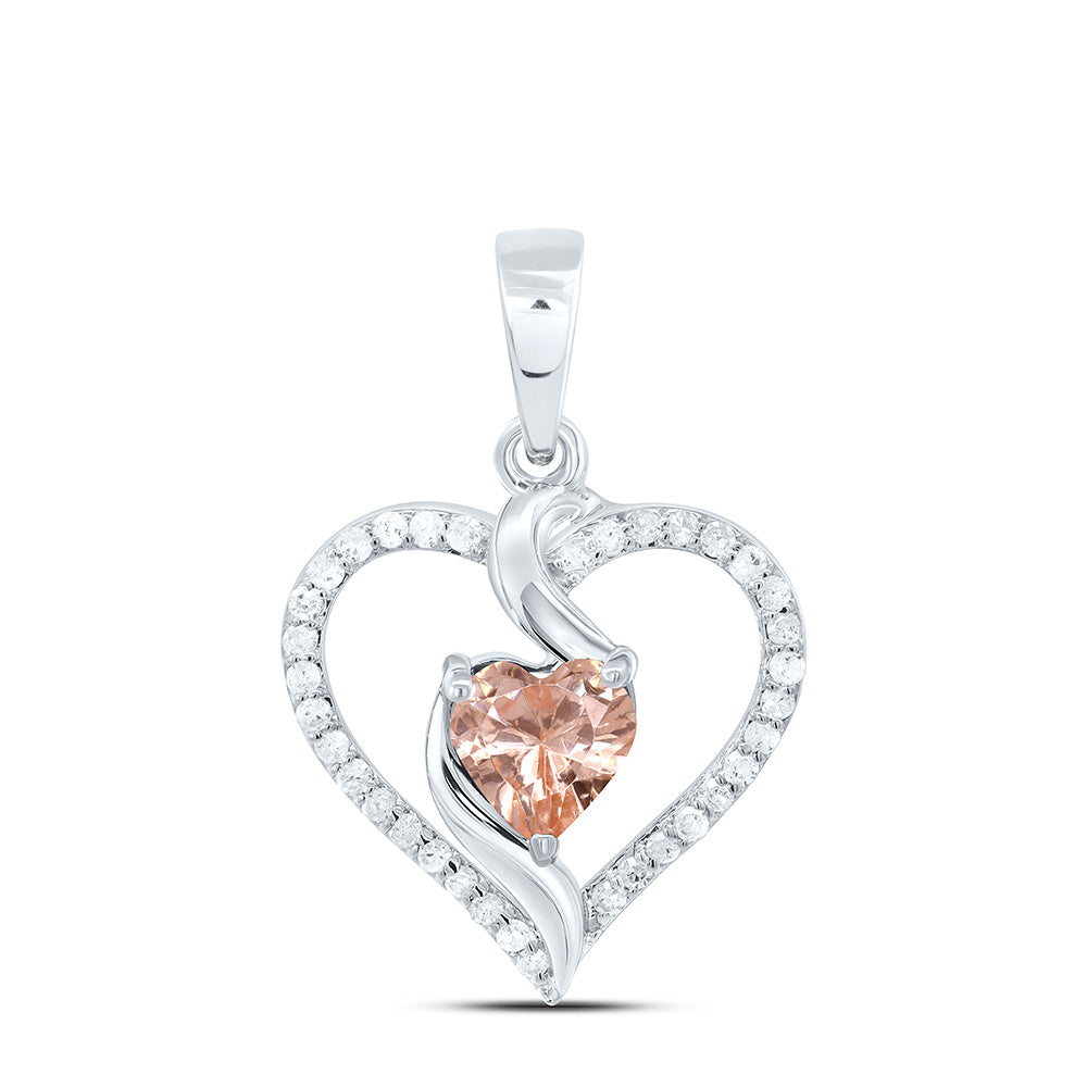 10K Yellow Or White Or Rose Gold 1/8Cttw Natural Diamond 5Mm Heart Garnet Synthetic Pendant