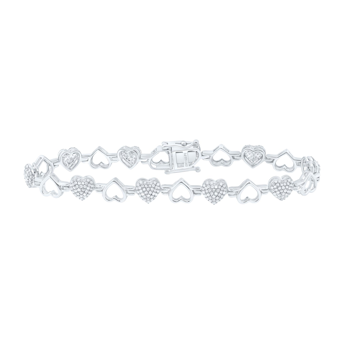 Sterling Silver 1 1/4Cttw Natural Diamond Gift Heart Bracelet (7 Inch)