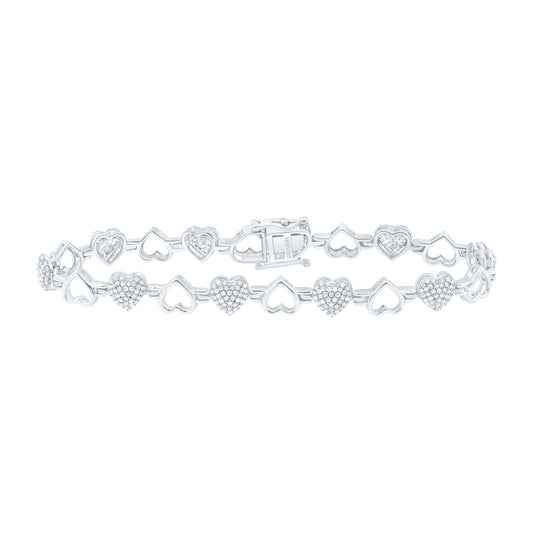 Sterling Silver 1 1/4Cttw Natural Diamond Gift Heart Bracelet (7 Inch)