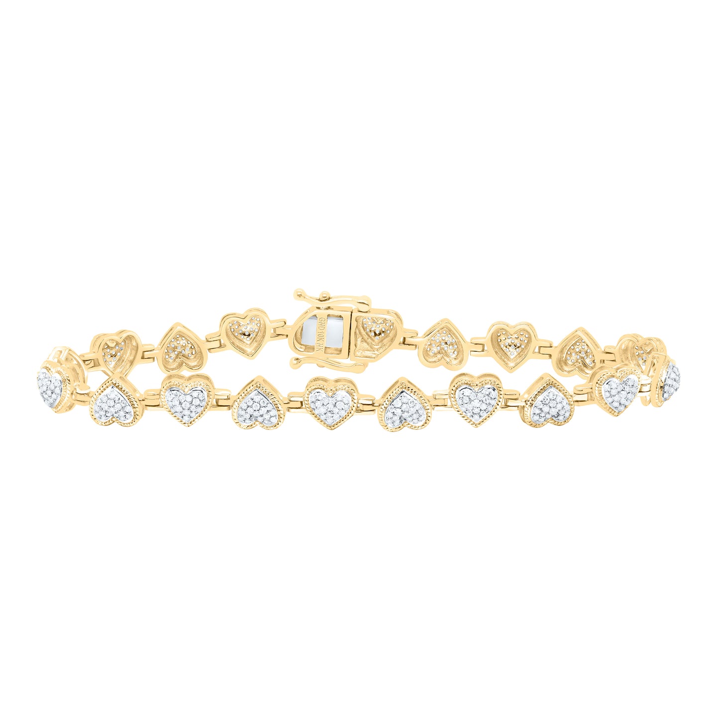 10K Yellow Or White Gold 1 1/5Cttw Natural Diamond Fashion Heart Bracelet (7 Inch)