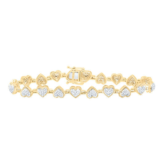 10K Yellow Or White Gold 1 1/5Cttw Natural Diamond Fashion Heart Bracelet (7 Inch)