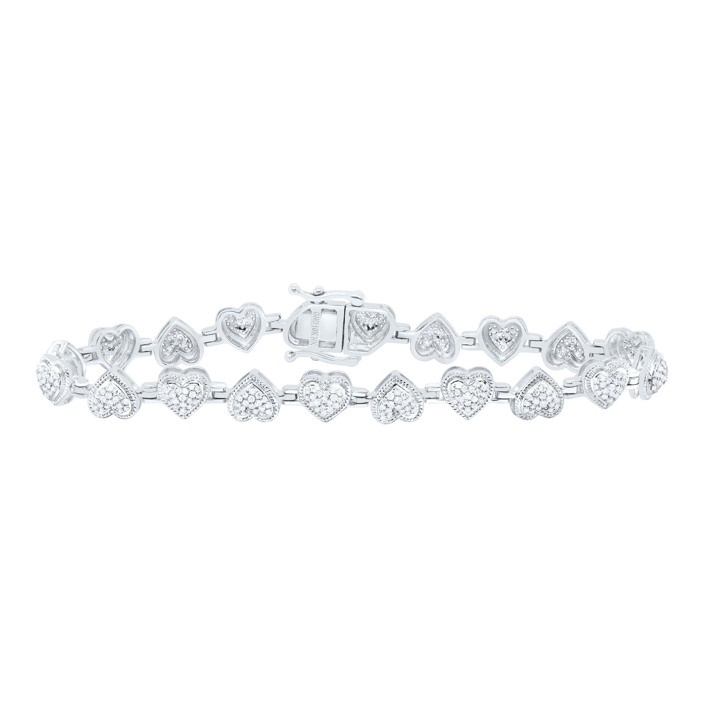 10K Yellow Or White Gold 1 1/5Cttw Natural Diamond Fashion Heart Bracelet (7 Inch)