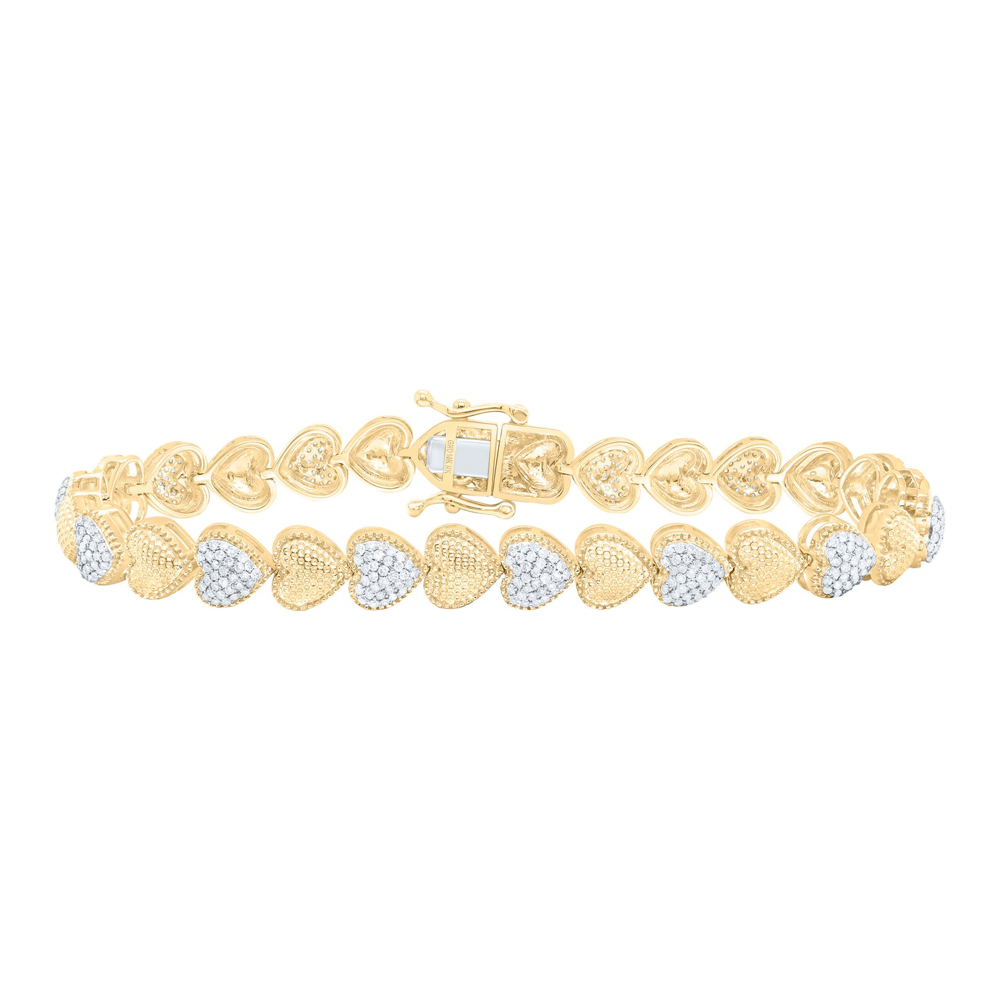 10K Yellow Or White Gold 1 1/3Cttw Natural Diamond Fashion Heart Bracelet (7 Inch)