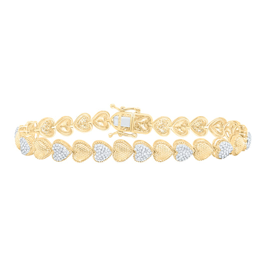 10K Yellow Or White Gold 1 1/3Cttw Natural Diamond Fashion Heart Bracelet (7 Inch)