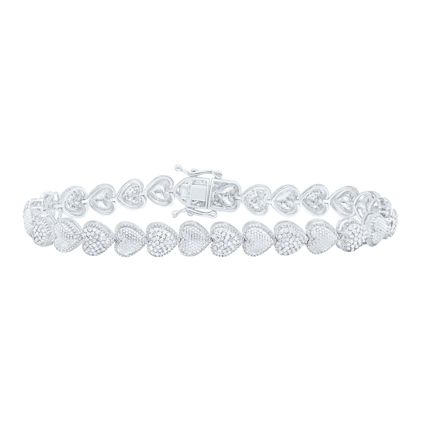 10K Yellow Or White Gold 1 1/3Cttw Natural Diamond Fashion Heart Bracelet (7 Inch)