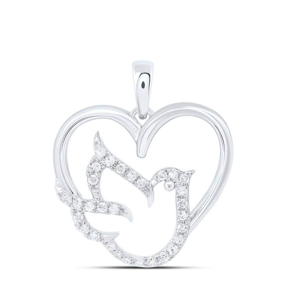 10K Yellow Or White Gold 1/6Cttw Natural Diamond Cn Gift Bird Heart Pendant