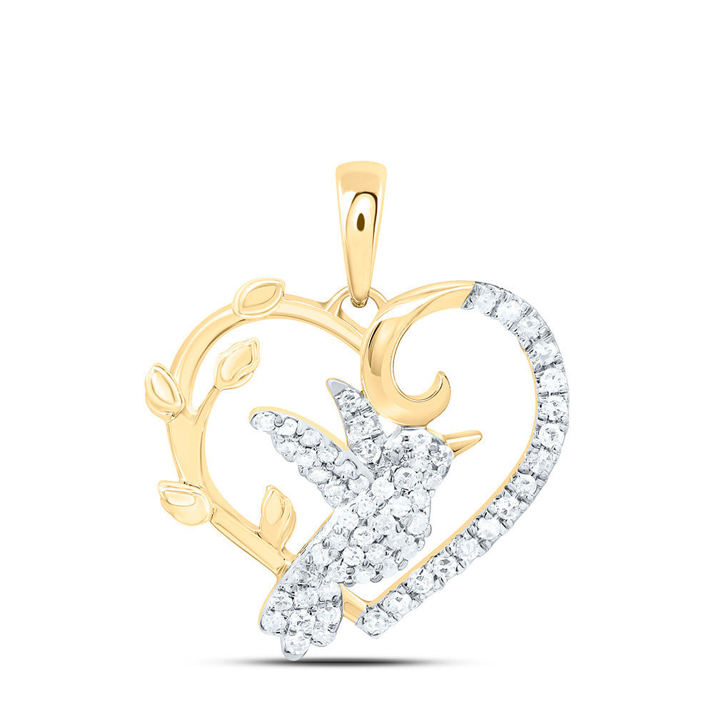 10K Yellow Or White Gold 1/4Cttw Natural Diamond Cn Gift Bird Heart Pendant