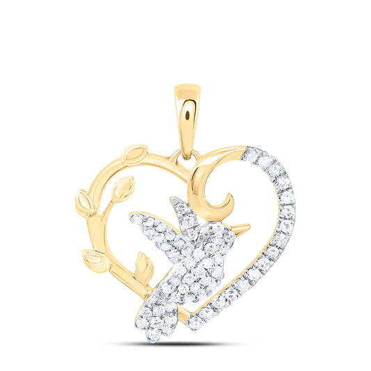 10K Yellow Or White Gold 1/4Cttw Natural Diamond Cn Gift Bird Heart Pendant