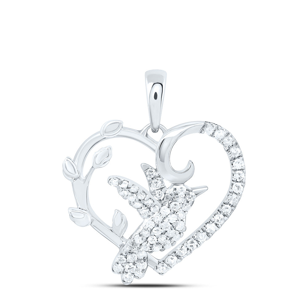 10K Yellow Or White Gold 1/4Cttw Natural Diamond Cn Gift Bird Heart Pendant