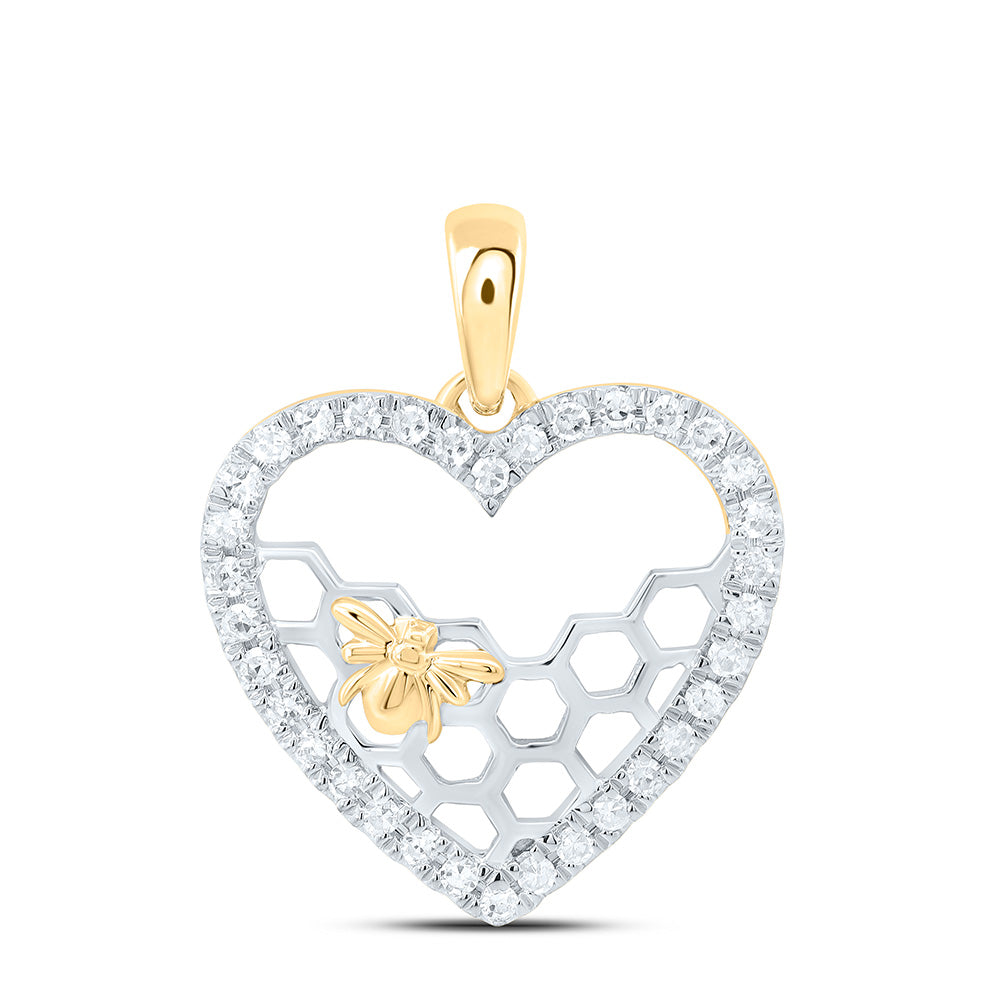 10K Yellow Gold 1/5Cttw Natural Diamond Gift Honeycomb Heart Pendant
