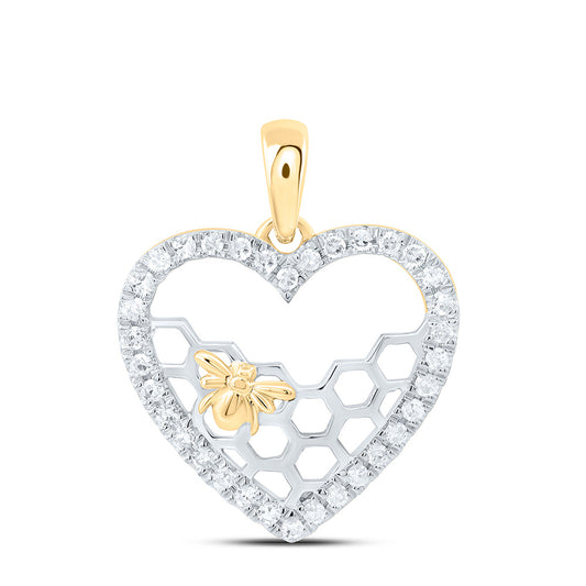 10K Yellow Gold 1/5Cttw Natural Diamond Gift Honeycomb Heart Pendant