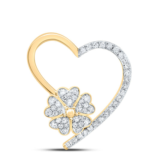 10K Yellow Or White Gold 1/3Cttw Natural Diamond Cn Gift Flower Heart Necklace (18 Inch)