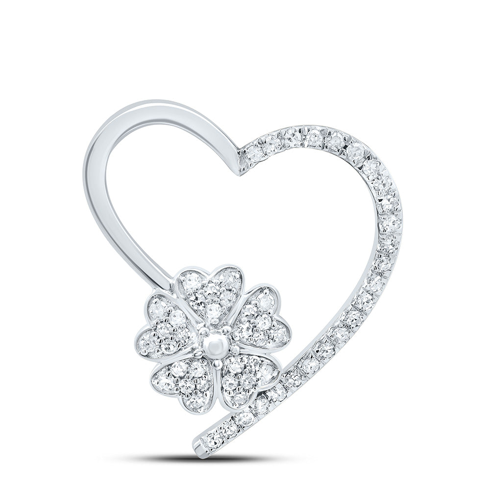 10K Yellow Or White Gold 1/3Cttw Natural Diamond Cn Gift Flower Heart Necklace (18 Inch)