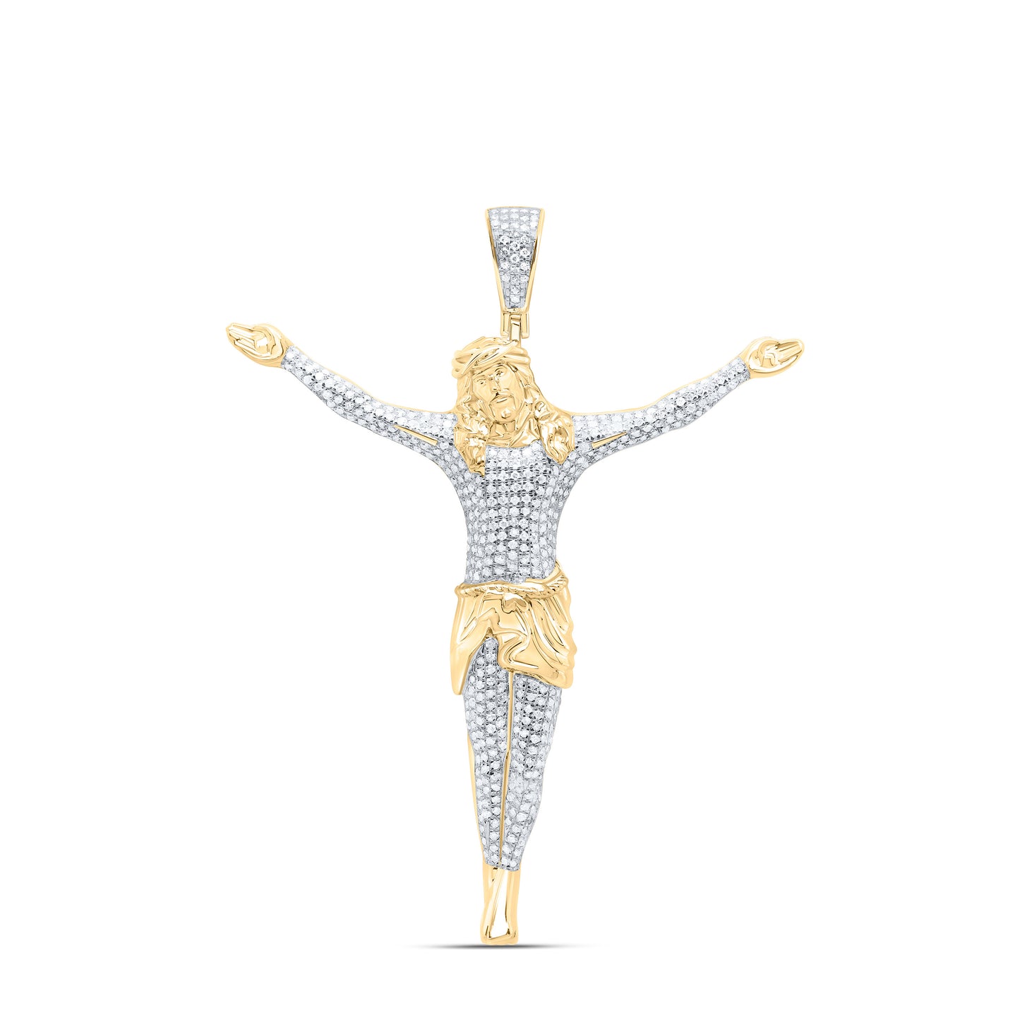 10K Yellow Gold 1 Cttw Natural Diamond Nk Jesus Mens Charm