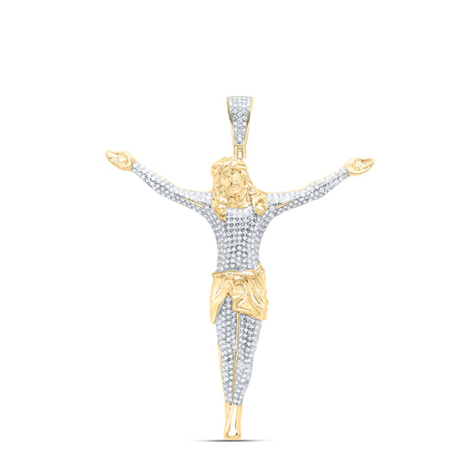 10K Yellow Gold 1 Cttw Natural Diamond Nk Jesus Mens Charm