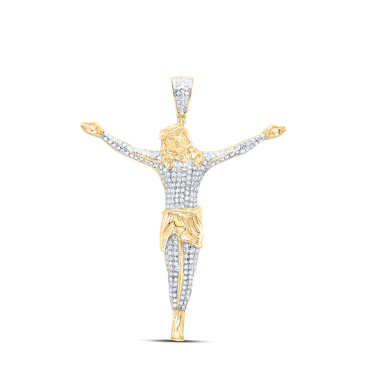 10K Yellow Gold 1/2Cttw Natural Diamond Jesus Mens Charm