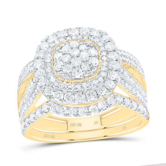 10K Or 14K Yellow Or White Gold 1 1/4Cttw Natural Diamond Fashion Cushion Double Halo Bridal Set