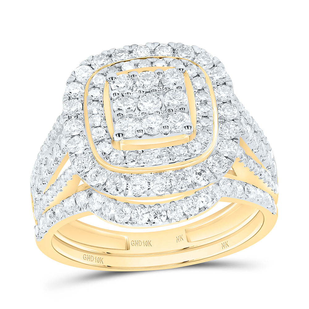 10K Or 14K Yellow Or White Gold 1 3/8Cttw Natural Diamond Fashion Cushion Double Halo Bridal Set