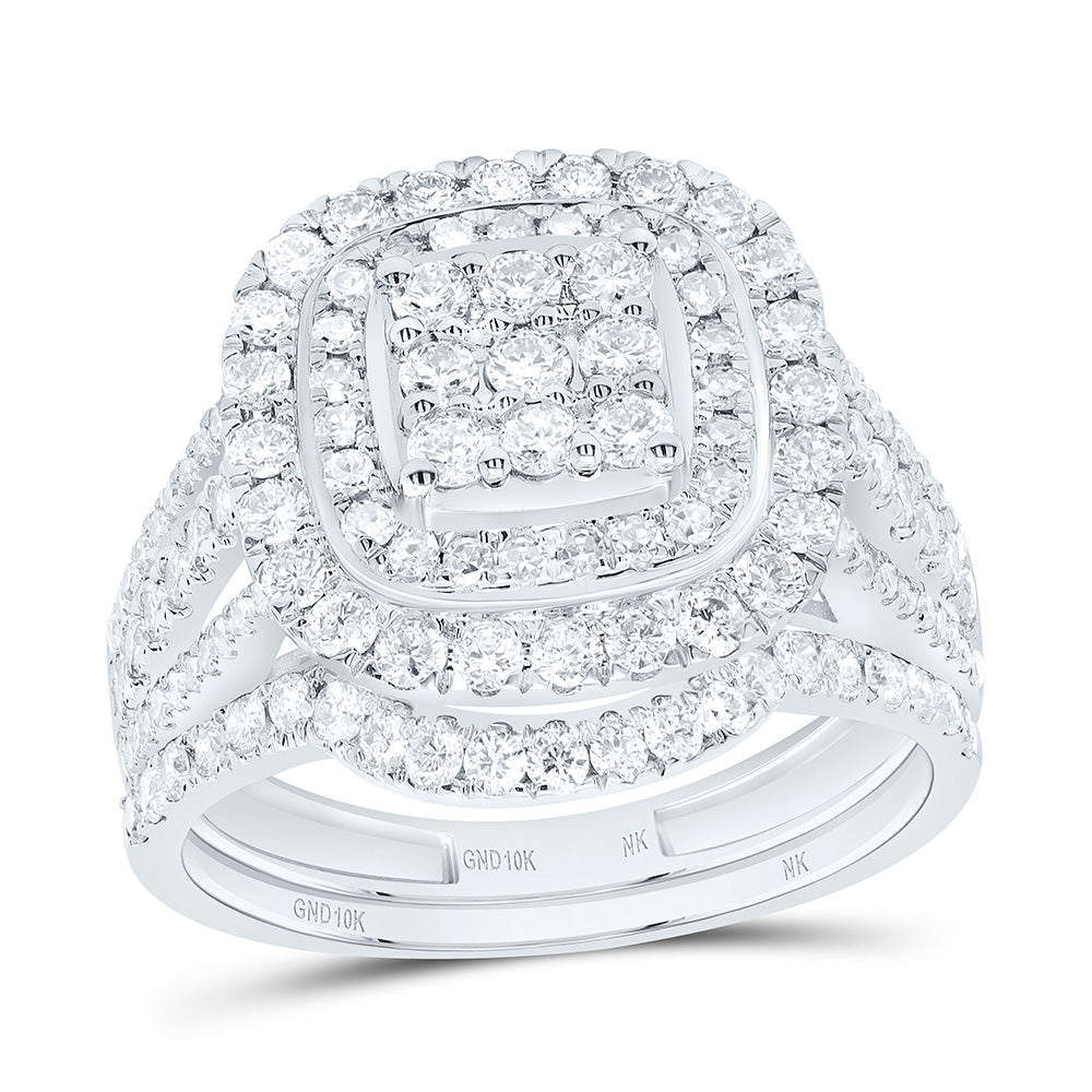 10K Or 14K Yellow Or White Gold 1 3/8Cttw Natural Diamond Fashion Cushion Double Halo Bridal Set