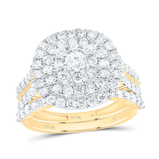 10K Or 14K Yellow Or White Gold 1 3/4Cttw Natural Diamond Fashion Cushion Double Halo Bridal Set