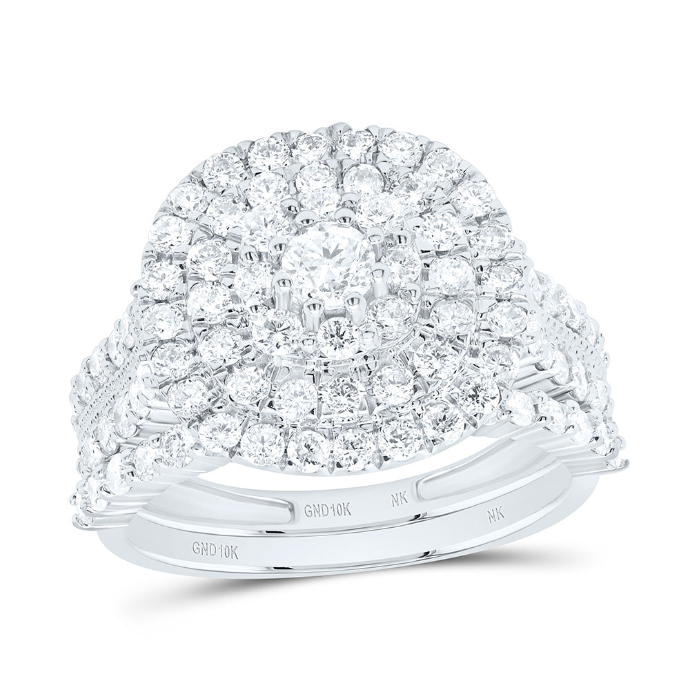 10K White Gold 1 3/4 Cttw Natural Diamond Nk Fashion Cushion Double Halo Anniversary Wedding Engagement Band Ring Bridal Set