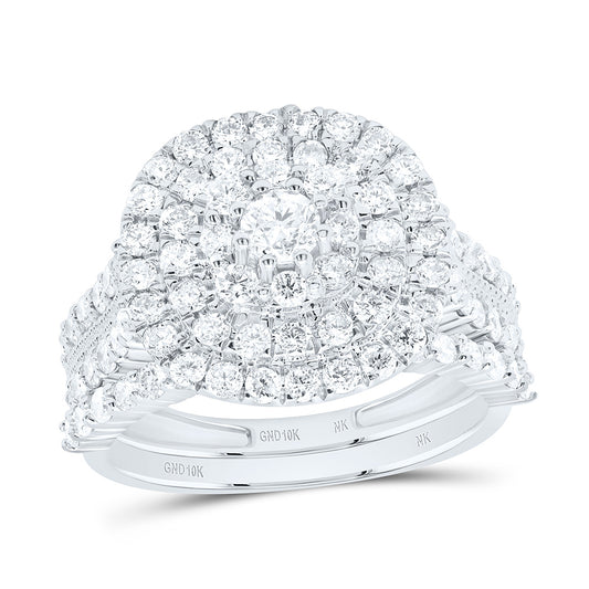 10K White Gold 1 3/4 Cttw Natural Diamond Nk Fashion Cushion Double Halo Anniversary Wedding Engagement Band Ring Bridal Set