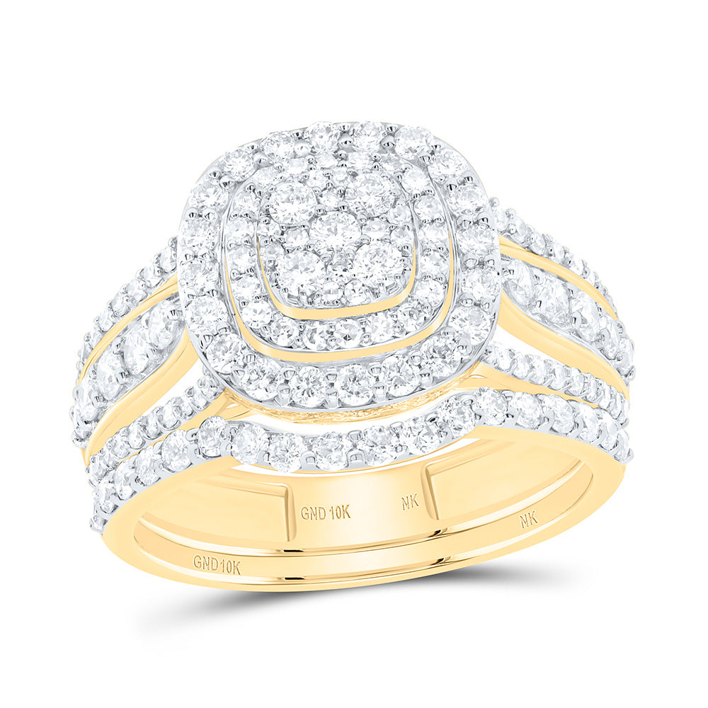 10K Yellow Or White Gold 1 1/4Cttw Natural Diamond Fashion Cushion Double Halo Bridal Set