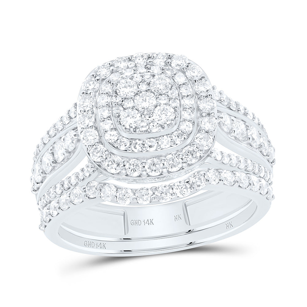 10K Yellow Or White Gold 1 1/4Cttw Natural Diamond Fashion Cushion Double Halo Bridal Set