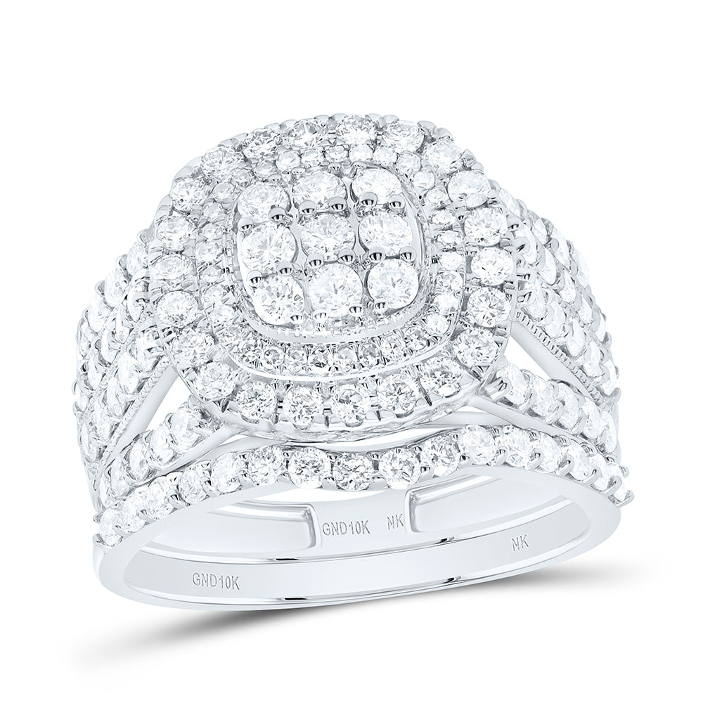 10K Yellow Or White Gold 1 5/8Cttw Natural Diamond Fashion Cushion Double Halo Bridal Set