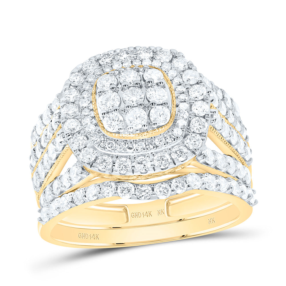 10K Yellow Or White Gold 1 5/8Cttw Natural Diamond Fashion Cushion Double Halo Bridal Set