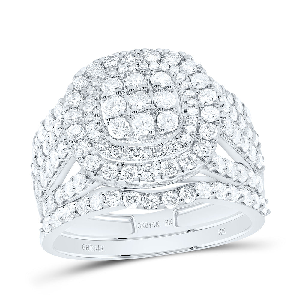 10K Yellow Or White Gold 1 5/8Cttw Natural Diamond Fashion Cushion Double Halo Bridal Set