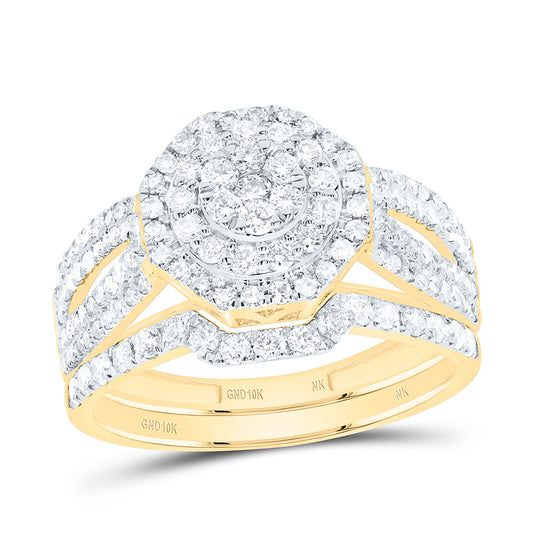 10K Or 14K Yellow Or White Gold 1Cttw Natural Diamond Fashion Octagon Double Halo Bridal Set
