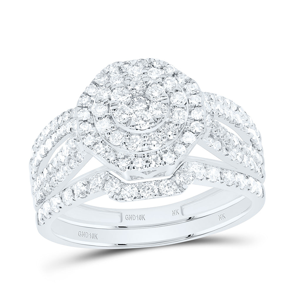 10K Or 14K Yellow Or White Gold 1Cttw Natural Diamond Fashion Octagon Double Halo Bridal Set