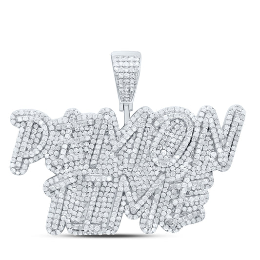 Sterling Silver 2 7/8Cttw Natural Diamond Gift"Demon Time "Mens Charm